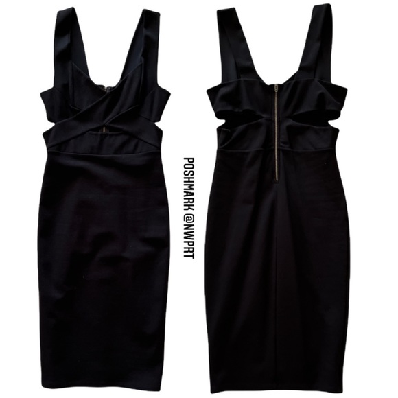 NEW 💯 MICHELLE MASON Black Bandage Cut Out Cocktail Mini Party Dress P XS 0 - Picture 4 of 12